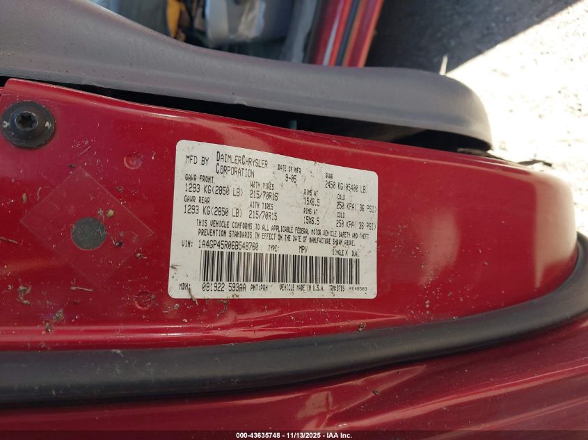 2006 Chrysler Town & Country VIN: 1A4GP45R06B548760 Lot: 43635748