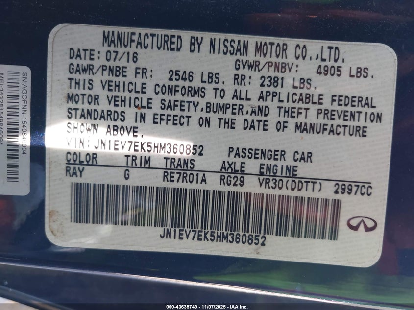 JN1EV7EK5HM360852 2017 INFINITI Q60 photo no. 9