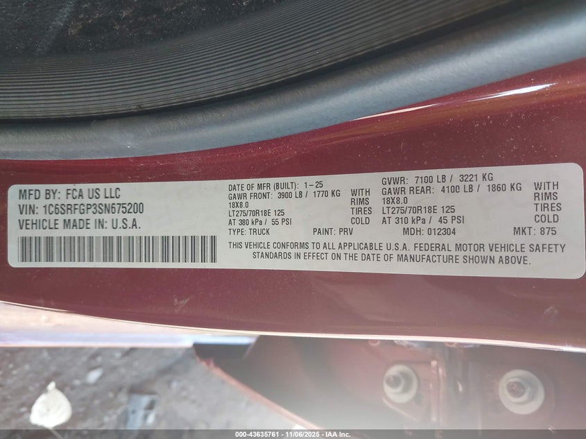 2025 RAM 1500 WARLOCK  4X4 5'7 BOX - 1C6SRFGP3SN675200