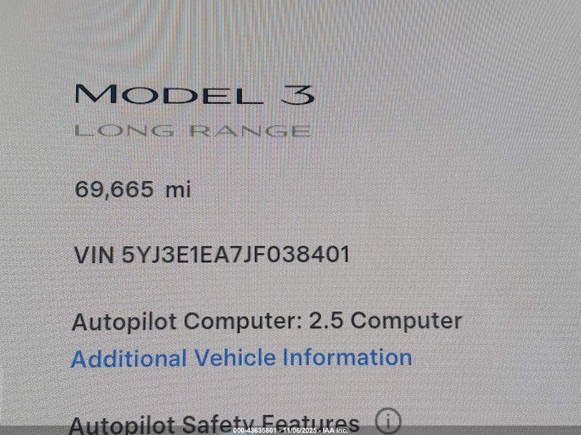 2018 Tesla Model 3 VIN: 5YJ3E1EA7JF038401 Lot: 43635801