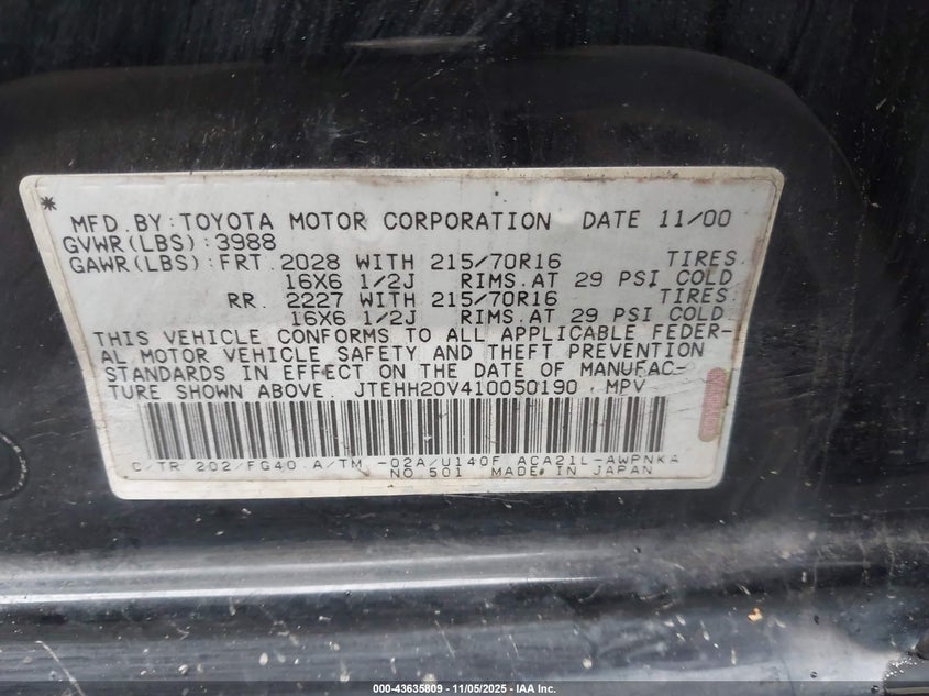 JTEHH20V410050190 2001 TOYOTA RAV 4 photo no. 9