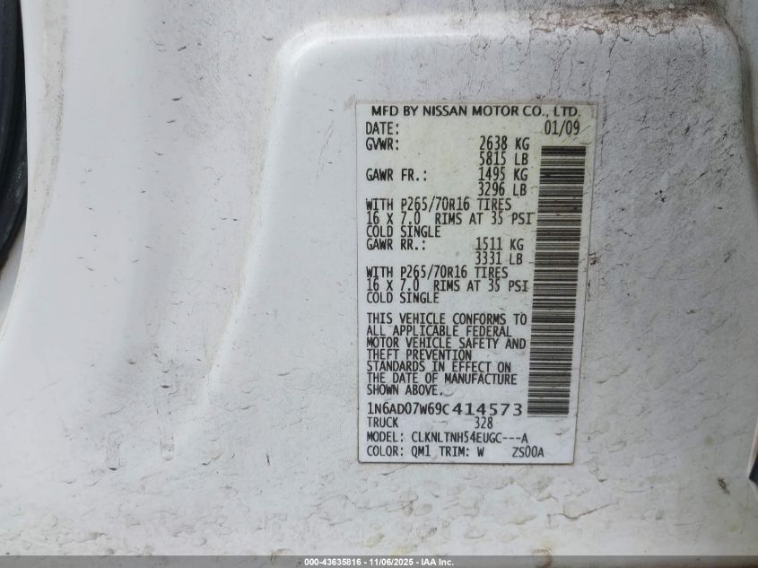 2009 Nissan Frontier Se VIN: 1N6AD07W69C414573 Lot: 43635816