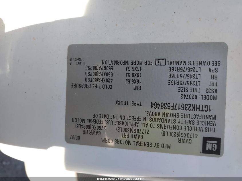 2007 GMC Sierra 2500Hd Slt VIN: 1GTHK23617F538464 Lot: 43635833