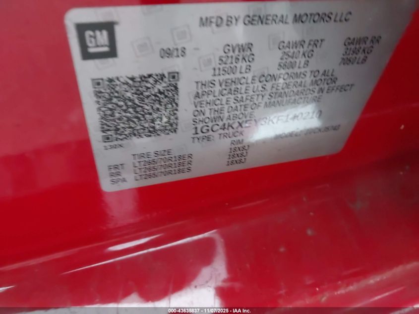 2019 Chevrolet Silverado 3500Hd Ltz VIN: 1GC4KXEY3KF140210 Lot: 43635837