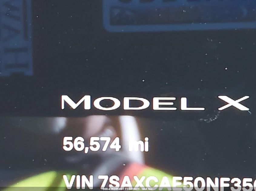 2022 Tesla Model X Dual Motor All-Wheel Drive VIN: 7SAXCAE50NF356993 Lot: 43635940