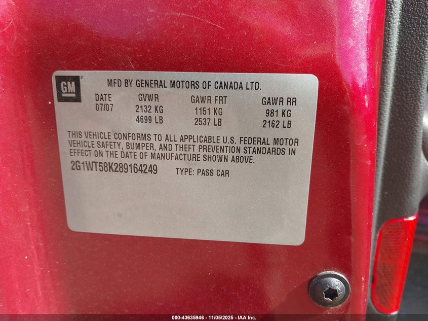2G1WT58K289164249 2008 CHEVROLET IMPALA photo no. 9