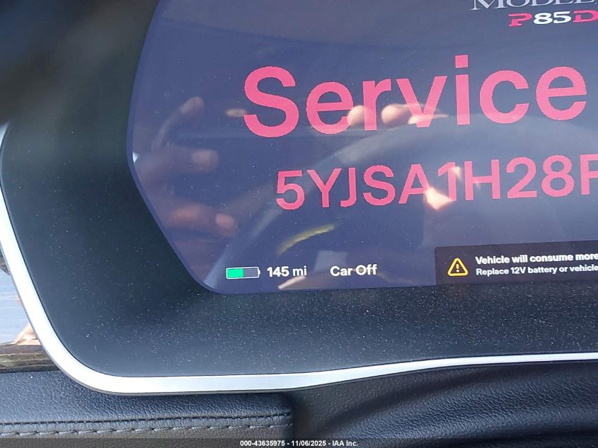 2015 Tesla Model S 70D/85D/P85D VIN: 5YJSA1H28FFP77263 Lot: 43635975