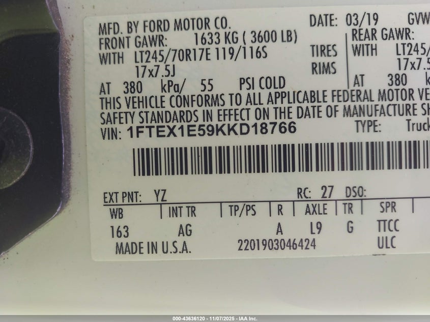 2019 FORD F-150 XL 1FTEX1E59KKD18766