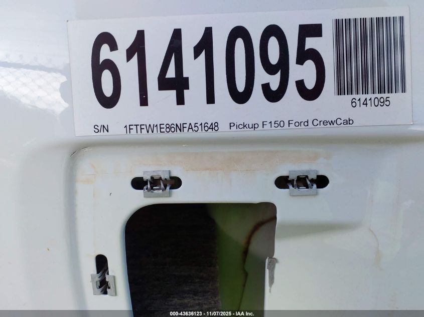 2022 Ford F-150 Xlt VIN: 1FTFW1E86NFA51648 Lot: 43636123