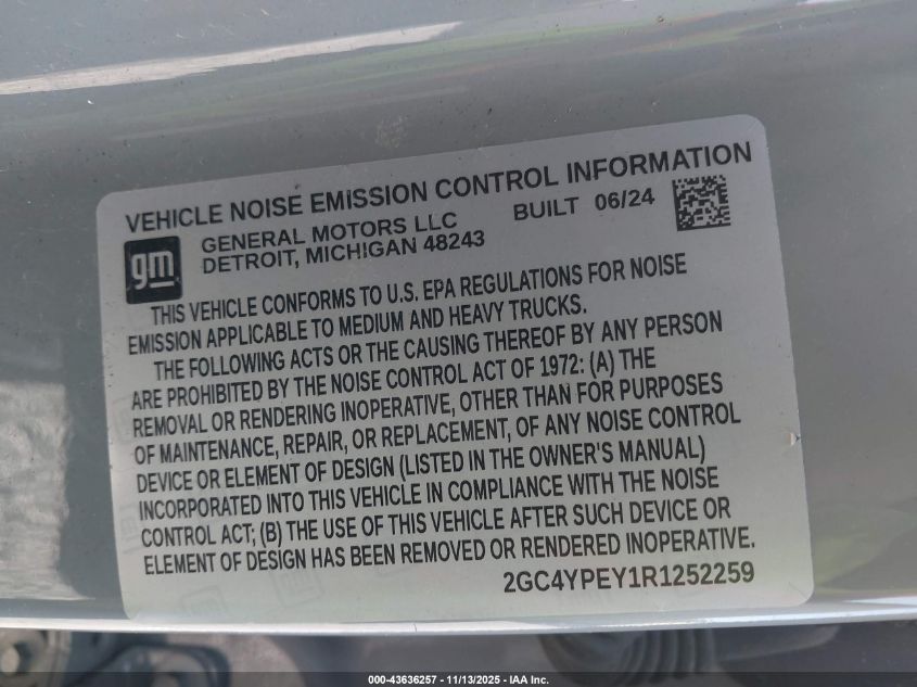 2024 Chevrolet Silverado 2500Hd 4Wd Standard Bed Ltz VIN: 2GC4YPEY1R1252259 Lot: 43636257