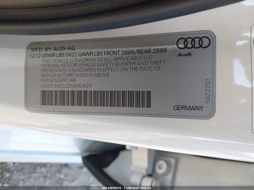 2013 AUDI S6 4.0T PRESTIGE - WAUF2AFC2DN090429