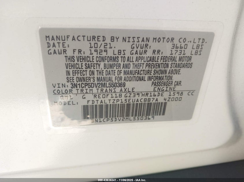 2021 NISSAN KICKS SR XTRONIC CVT 3N1CP5DV2ML550369