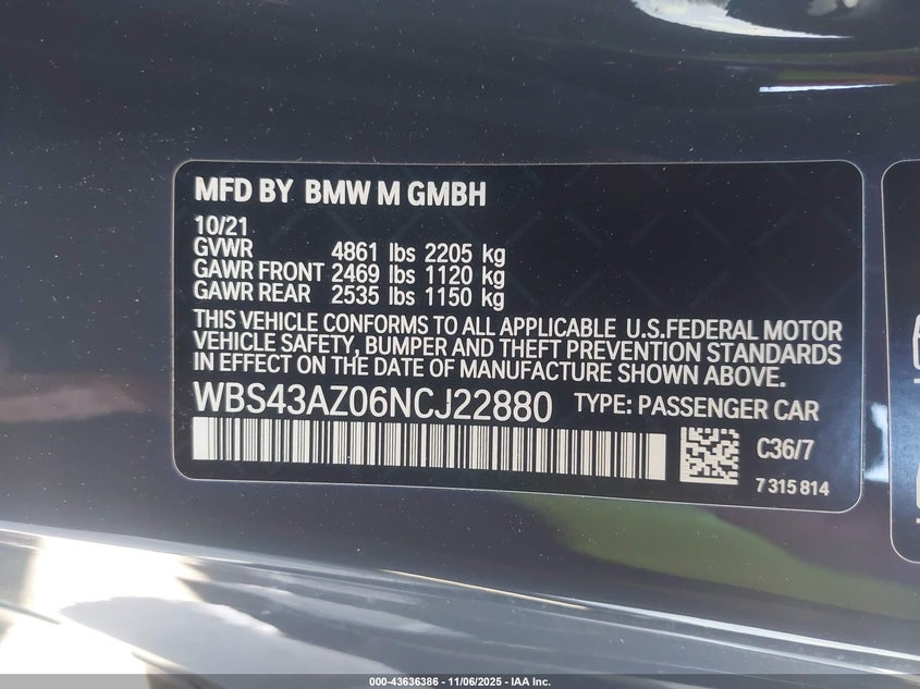 2022 BMW M4 COMPETITION XDRIVE WBS43AZ06NCJ22880