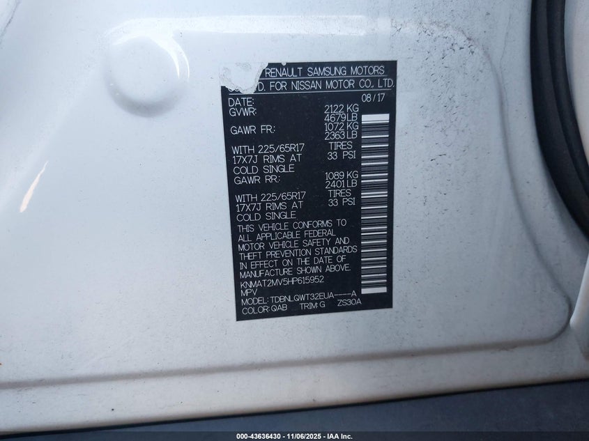 2017 NISSAN ROGUE SV - KNMAT2MV5HP615952