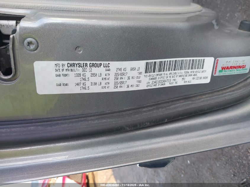 2013 Chrysler Town & Country Touring VIN: 2C4RC1BG5DR647519 Lot: 43636460