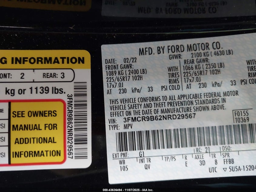 2022 FORD BRONCO SPORT BIG BEND 3FMCR9B62NRD29567