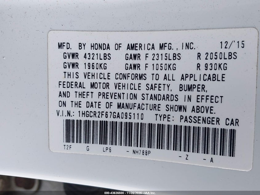 2016 HONDA ACCORD SPORT 1HGCR2F67GA095110