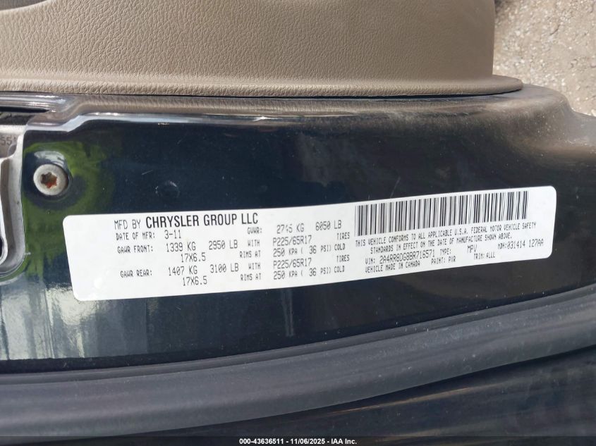 2011 Chrysler Town & Country Touring-L VIN: 2A4RR8DG8BR716571 Lot: 43636511