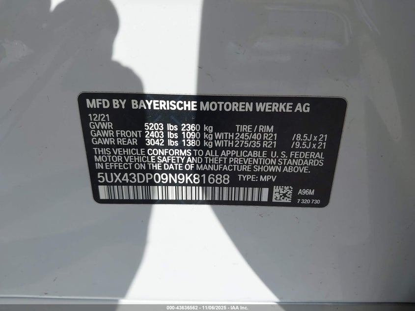 2022 BMW X3 SDRIVE30I - 5UX43DP09N9K81688