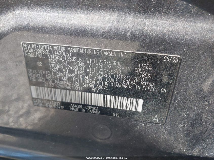 2009 Toyota Rav4 Sport VIN: 2T3ZF32V69W010914 Lot: 43636641