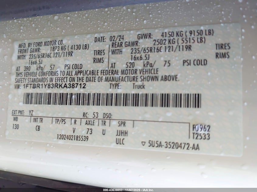 2024 FORD TRANSIT-250 1FTBR1Y83RKA38712