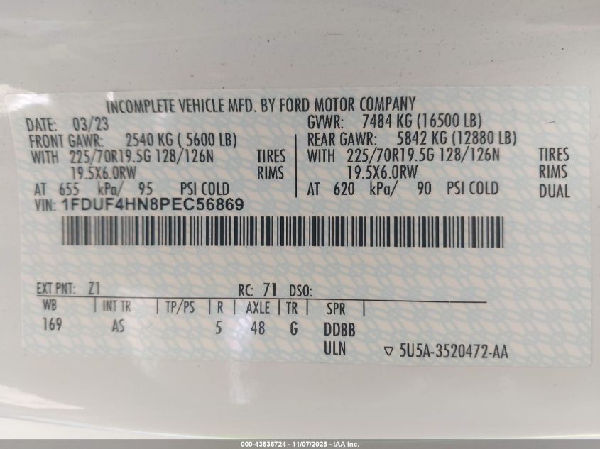 2023 Ford F-450 Chassis Xl VIN: 1FDUF4HN8PEC56869 Lot: 43636724