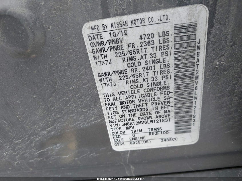 2020 NISSAN ROGUE SV INTELLIGENT AWD - JN8AT2MV6LW121831