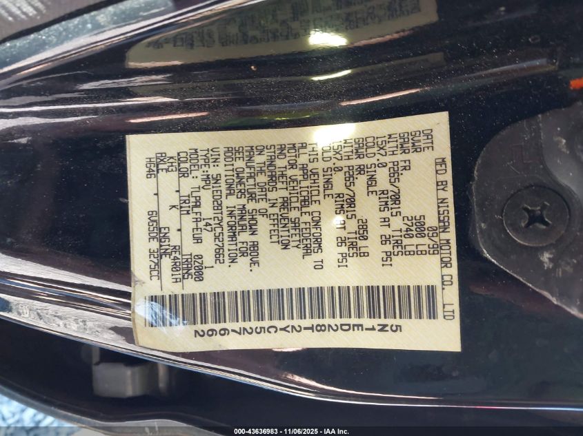 2000 Nissan Xterra Se/Xe VIN: 5N1ED28T2YC527662 Lot: 43636983