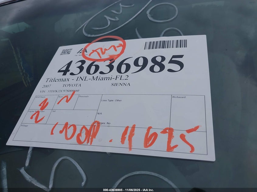 5TDZK22C97S008660 2007 TOYOTA SIENNA photo no. 7