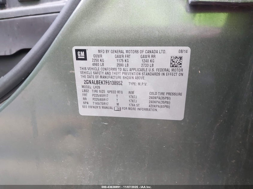 2015 CHEVROLET EQUINOX 1LT - 2GNALBEK7F6138952