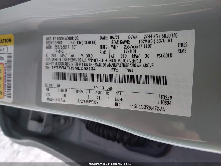 2021 FORD RANGER XL 1FTER4FH5MLD58134