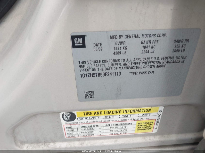 1G1ZH57B59F241110 2009 CHEVROLET MALIBU photo no. 9