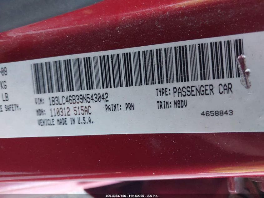 2009 Dodge Avenger Sxt VIN: 1B3LC46B39N543042 Lot: 43637156