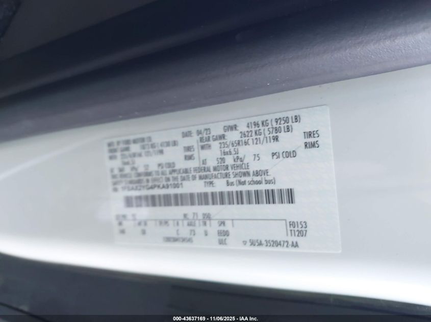 2023 Ford Transit-350 Passenger Van Xlt VIN: 1FBAX2YG4PKA91001 Lot: 43637169