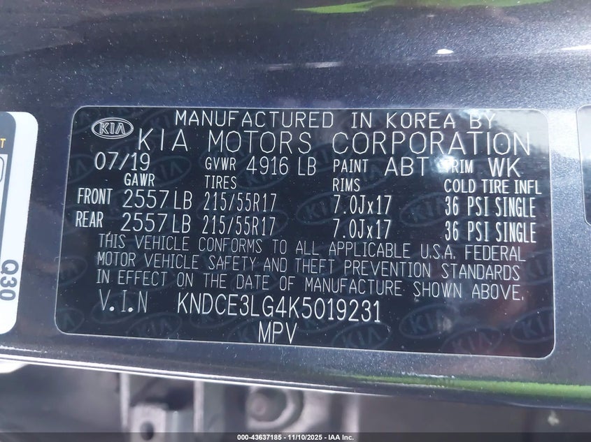 2019 KIA NIRO EV EX PREMIUM KNDCE3LG4K5019231