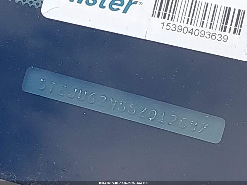 2005 Toyota Tacoma Prerunner V6 VIN: 5TEJU62N55Z012687 Lot: 43637240