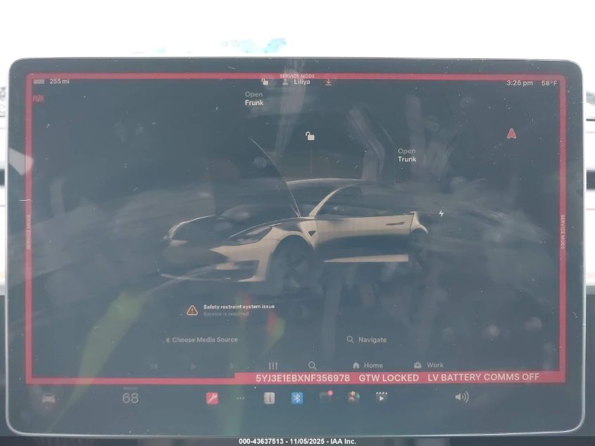 2022 Tesla Model 3 Long Range Dual Motor All-Wheel Drive VIN: 5YJ3E1EBXNF356978 Lot: 43637513