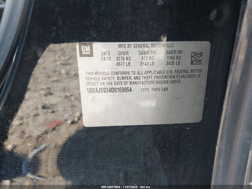 2013 Cadillac Ats Performance VIN: 1G6AJ5S34D0169954 Lot: 43637604