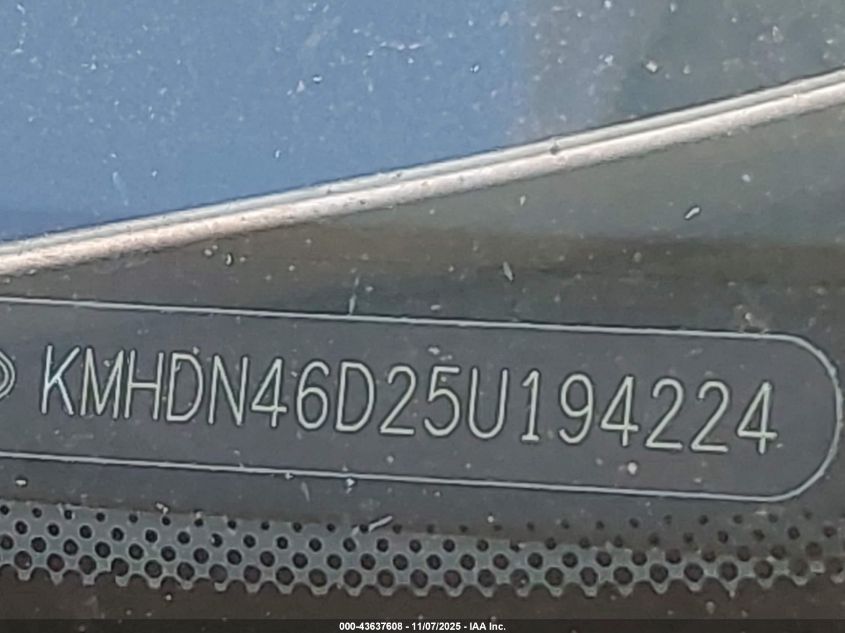 2005 Hyundai Elantra Gls/Gt VIN: KMHDN46D25U194224 Lot: 43637608