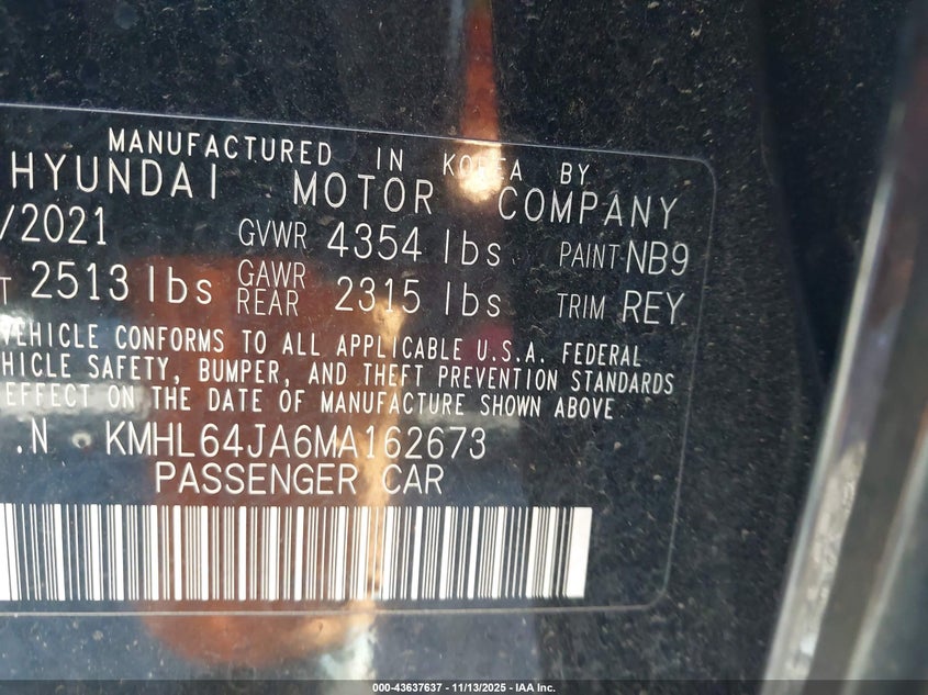 2021 HYUNDAI SONATA SEL KMHL64JA6MA162673
