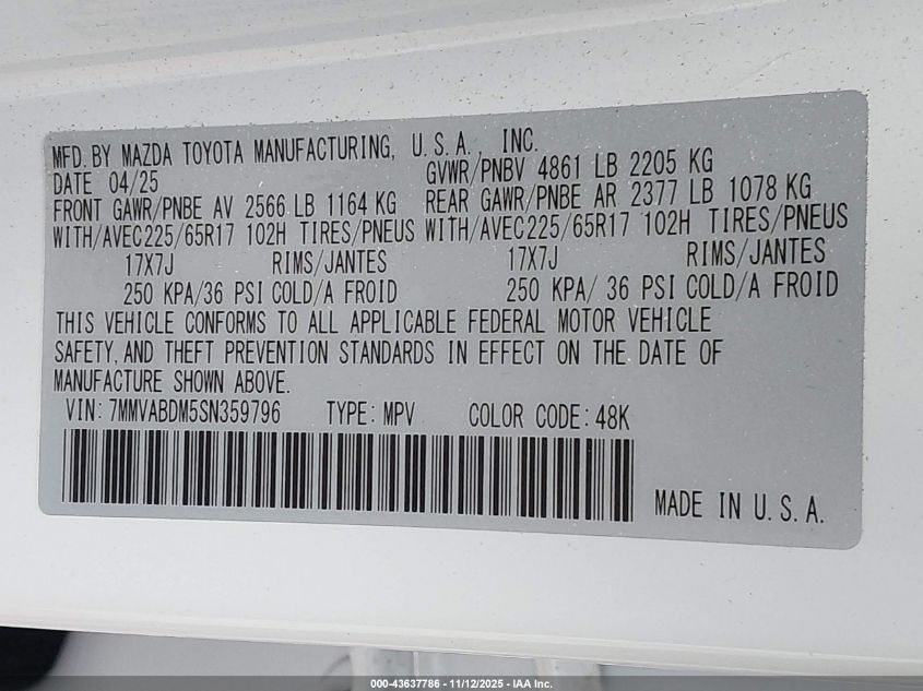 2025 Mazda Cx-50 2.5 S Premium Package VIN: 7MMVABDM5SN359796 Lot: 43637786