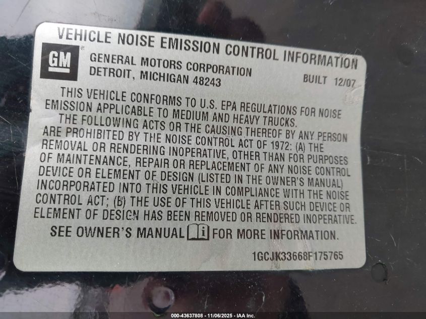 2008 Chevrolet Silverado 3500Hd Lt1 VIN: 1GCJK33668F175765 Lot: 43637808