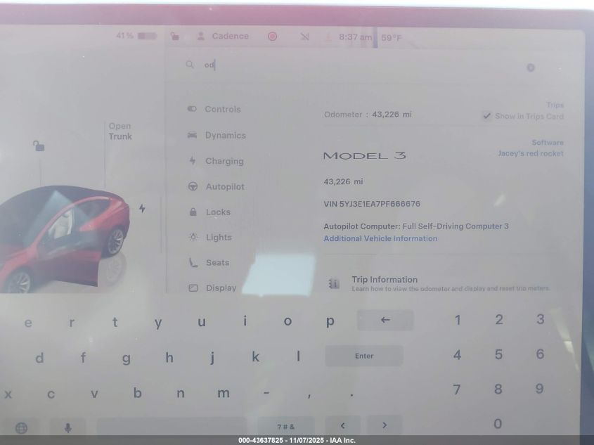 2023 Tesla Model 3 Rear-Wheel Drive VIN: 5YJ3E1EA7PF666676 Lot: 43637825