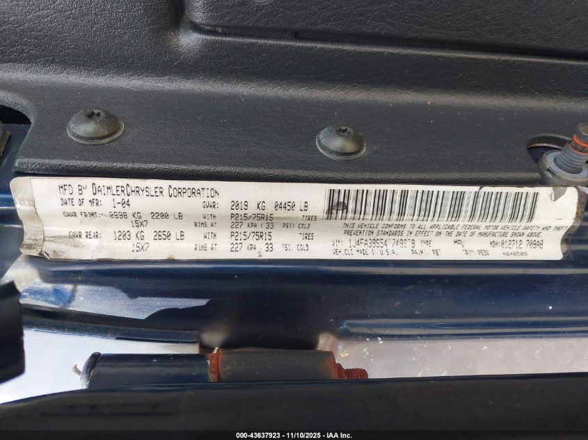 2004 Jeep Wrangler X VIN: 1J4FA39S54P749879 Lot: 43637923