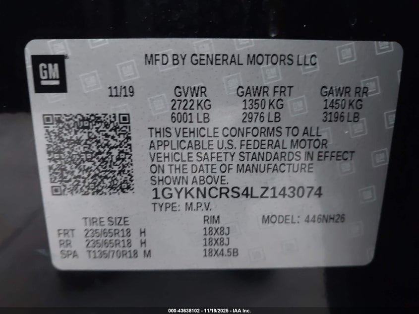 2020 Cadillac Xt5 Fwd Premium Luxury VIN: 1GYKNCRS4LZ143074 Lot: 43638102