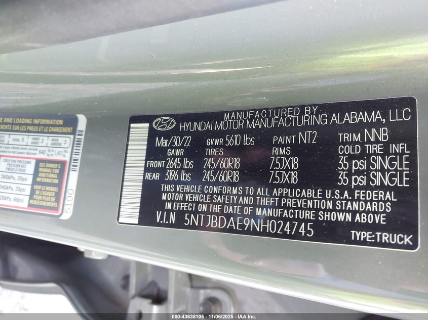 2022 HYUNDAI SANTA CRUZ SEL - 5NTJBDAE9NH024745