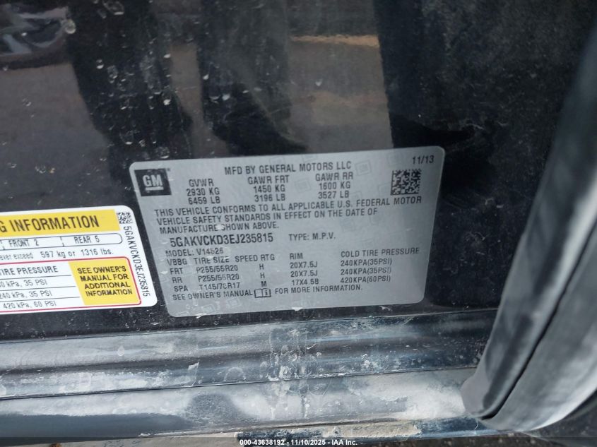 2014 Buick Enclave Premium VIN: 5GAKVCKD3EJ235815 Lot: 43638192