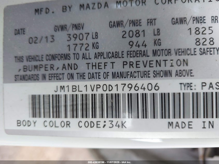 2013 MAZDA MAZDA3 I TOURING - JM1BL1VP0D1796406