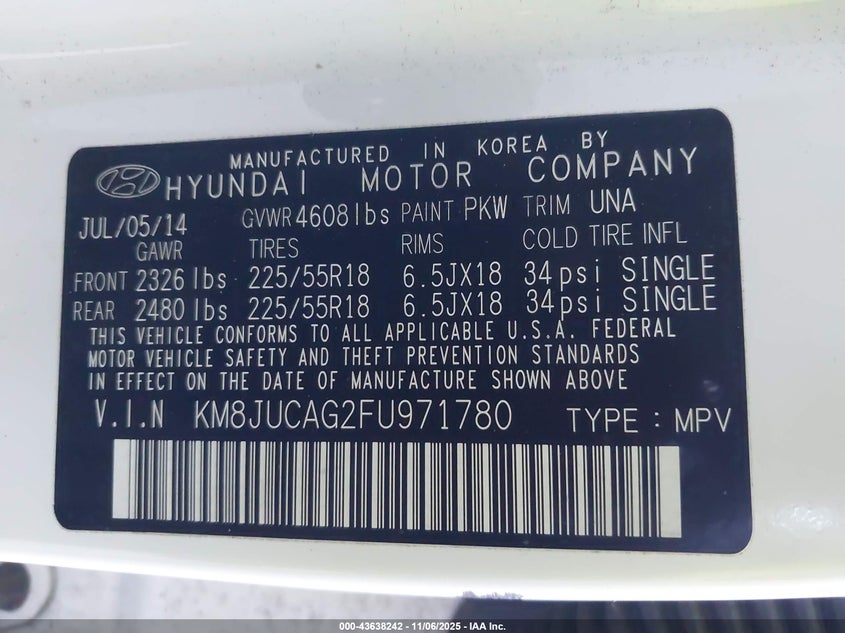 KM8JUCAG2FU971780 2015 HYUNDAI TUCSON photo no. 9