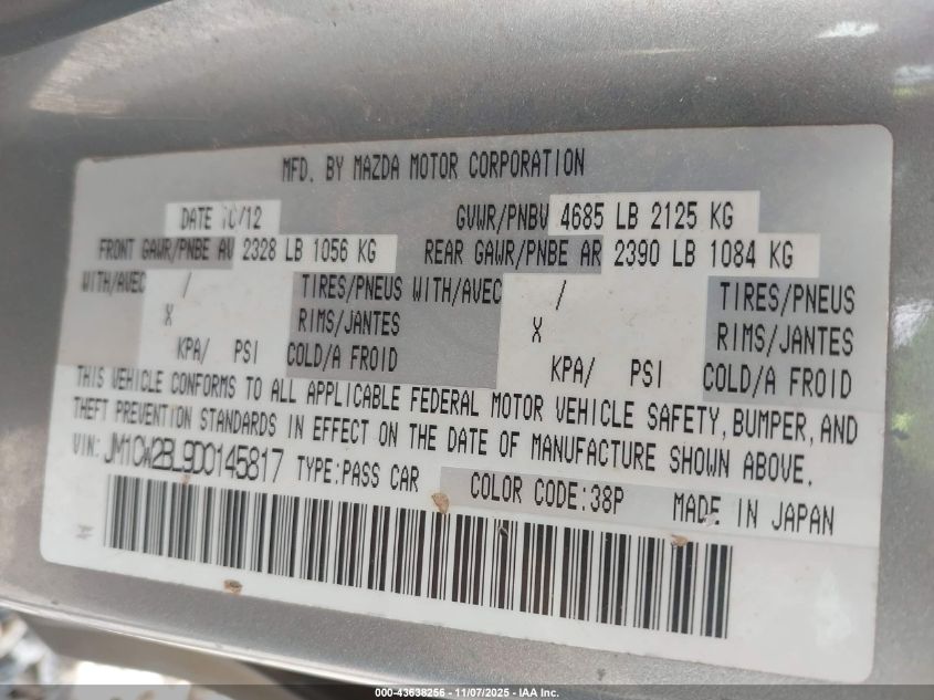 2013 MAZDA MAZDA5 SPORT JM1CW2BL9D0145817